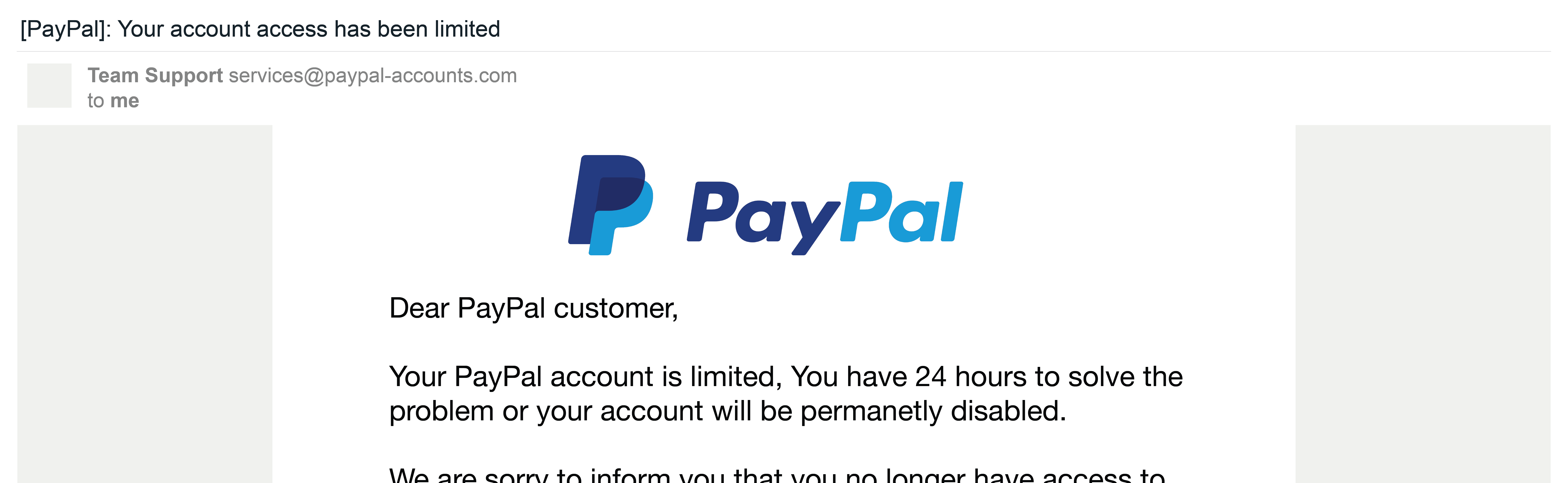 How to Spot a Phishing Email in Under 30 Seconds how to spot a phishing email example, a paypal designed email with incorrect spelling of email and urgency language.