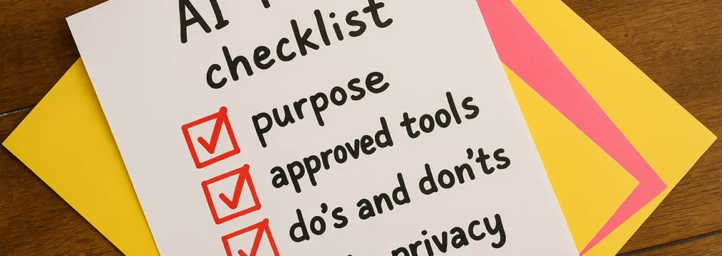 What You Need to Include in an AI Policy a handwritten note titled 'ai policy checklist' with some items (from our list template) ticked.