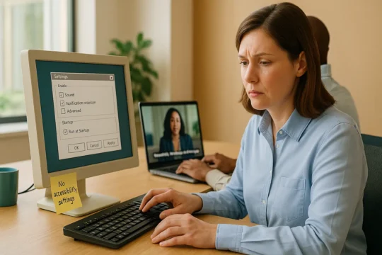 Woman working without inclusive technology within the workplace